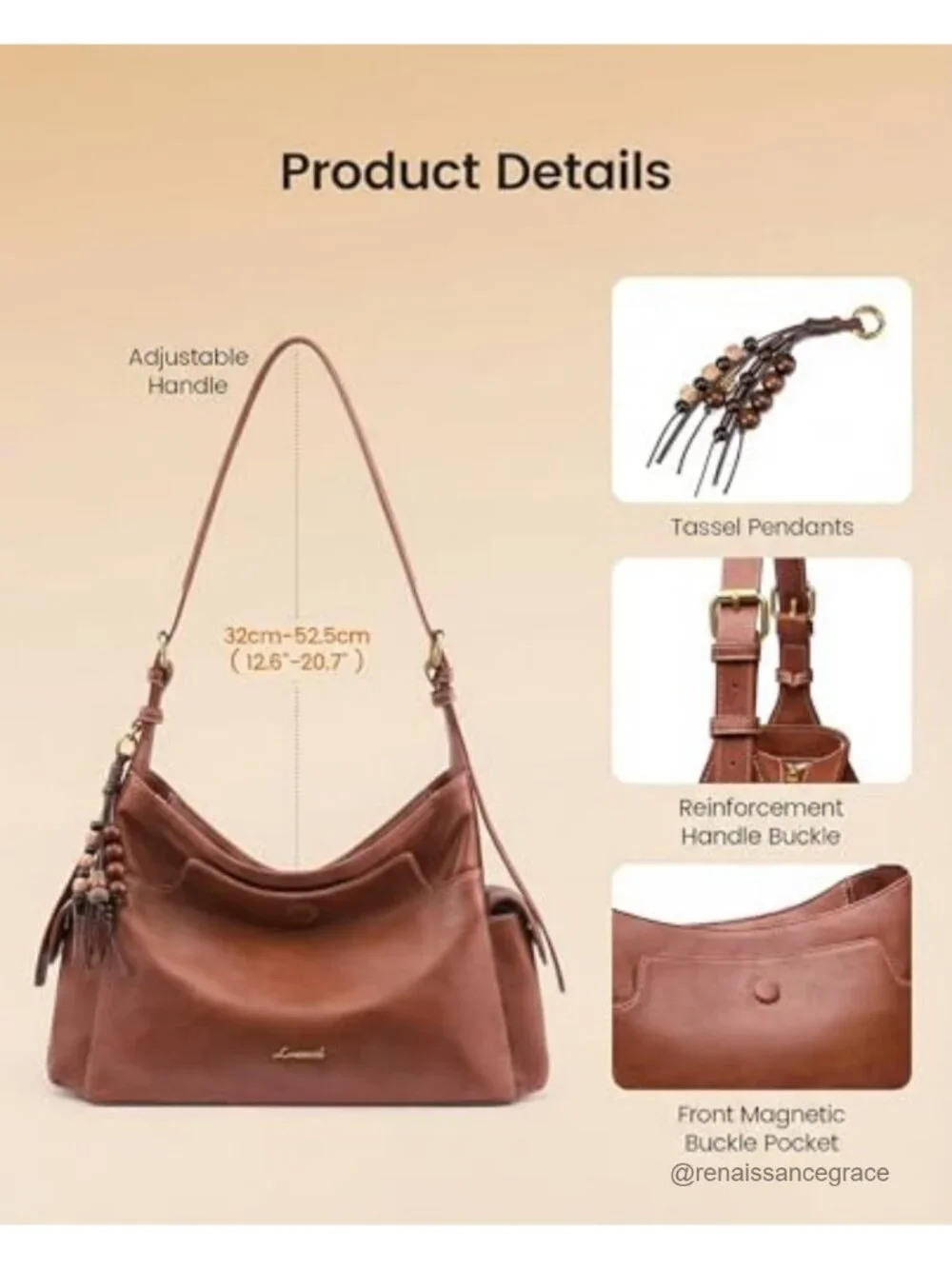 Soft Faux Leather Hobo Purse with Tassel Charms, Crossbody Shoulder Bag for